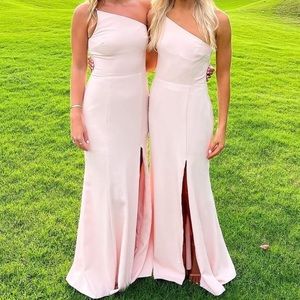 Ámsale blush pink dress one shoulder with slit